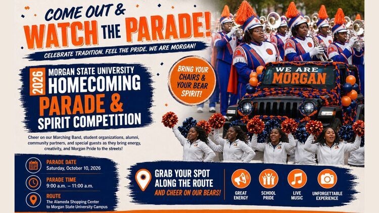 Morgan State University’s official 2026 Homecoming Parade and Spirit Competition announcement, October 10. Image: Morgan State University, via its official events calendar.