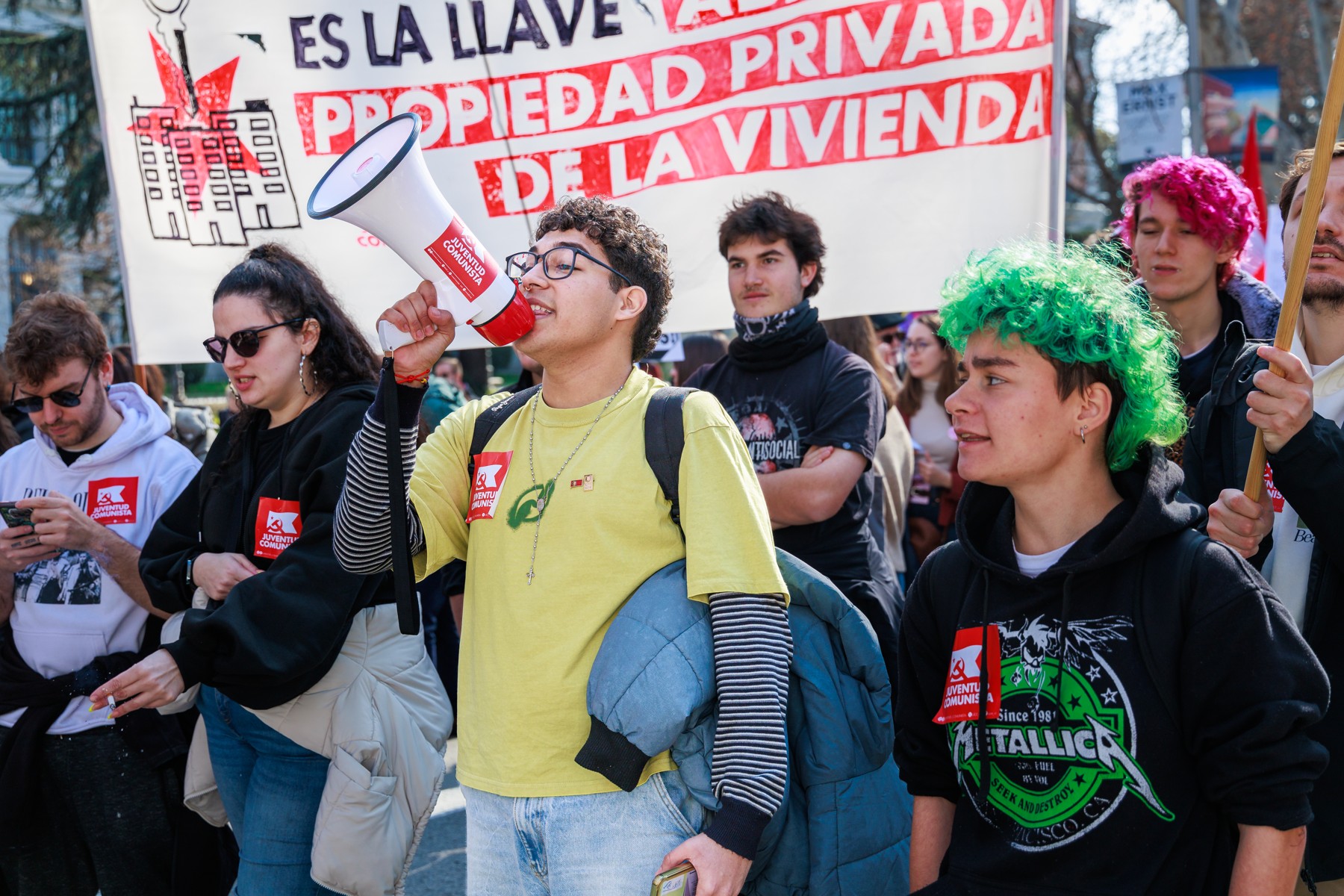 Demonstration for dignified housing in Madrid, February 9, 2025. Photograph: Barcex, CC BY-SA 4.0, via Wikimedia Commons; resized.