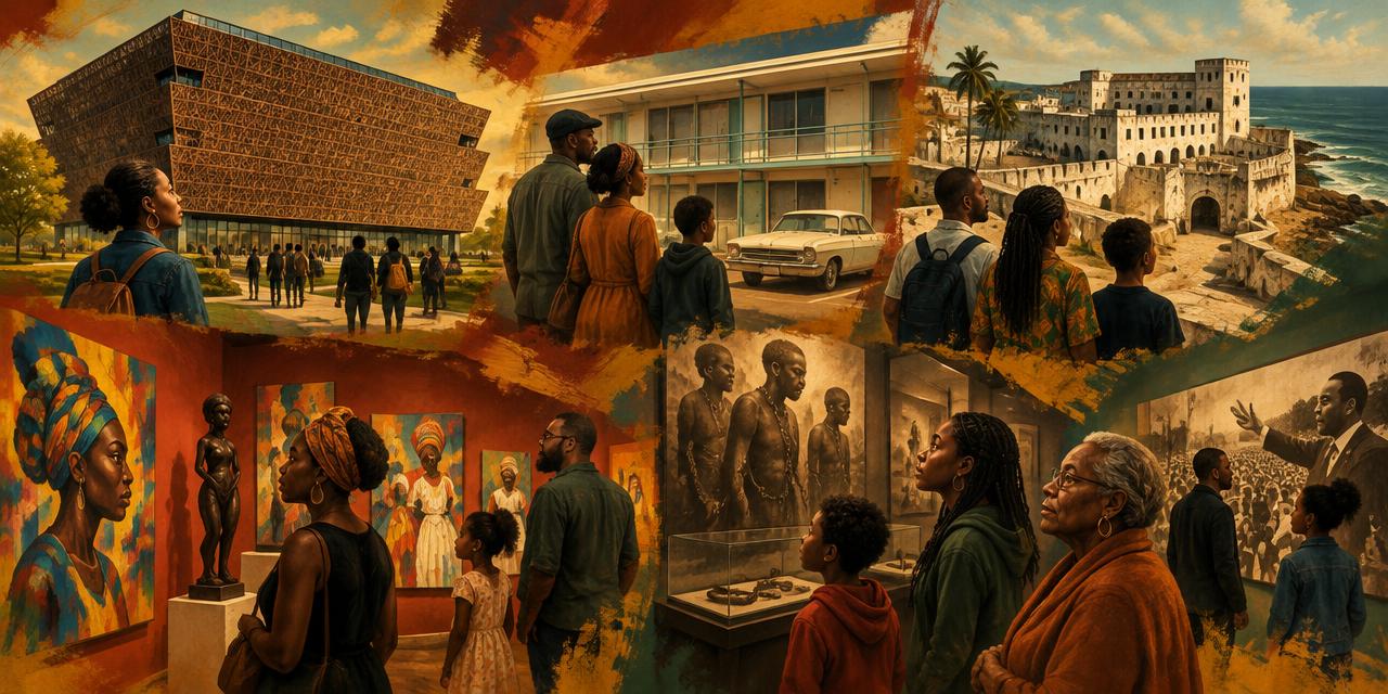Collage of Black history museums and visitors